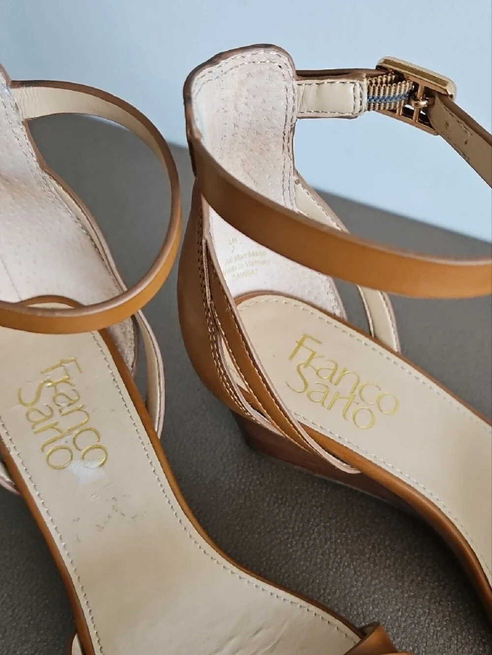 Franco Sarto Cognac Strappy Ankle Sandals